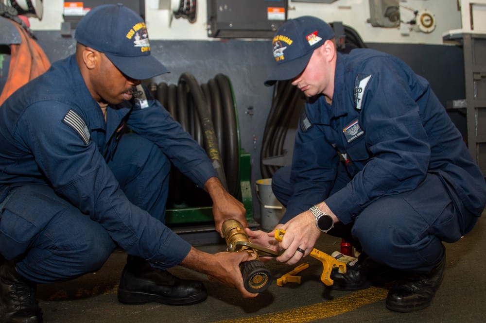 USS Ronald Reagan (CVN 76) Sailors conduct maintenance