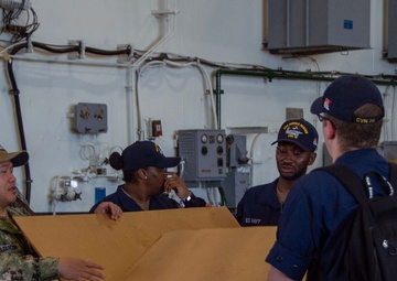 USS Ronald Reagan (CVN 76) Sailors prepare to cross deck to USS George Washington (CVN 73)