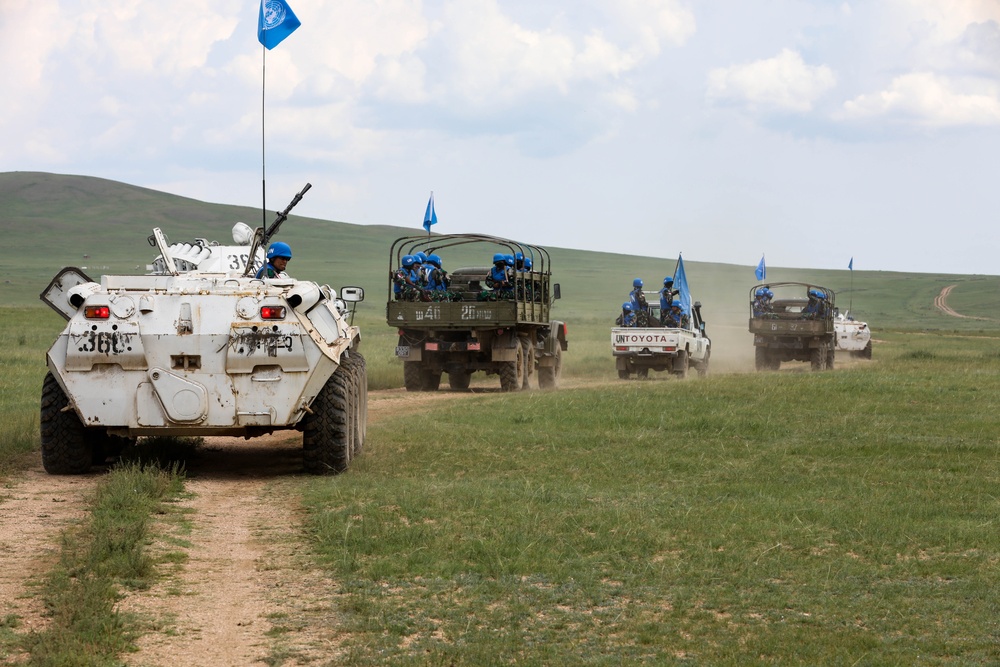 Indonesian soldiers conducting convoy training during multilateral peacekeeping exercise Khaan Quest 24