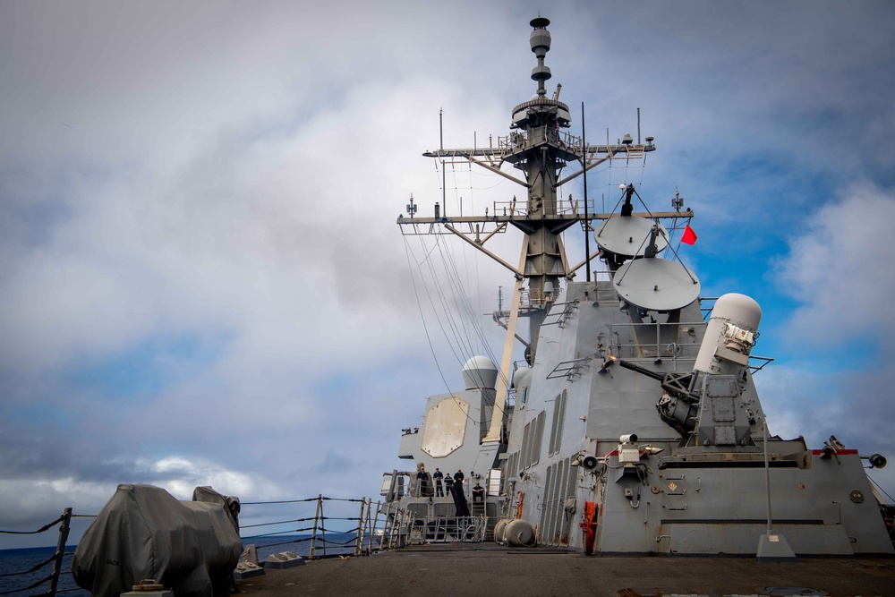 Sailors Aboard Arleigh Burke-Class Guided-Missile Destroyer USS Kidd (DDG 100) Observe a Close-In Weapons System