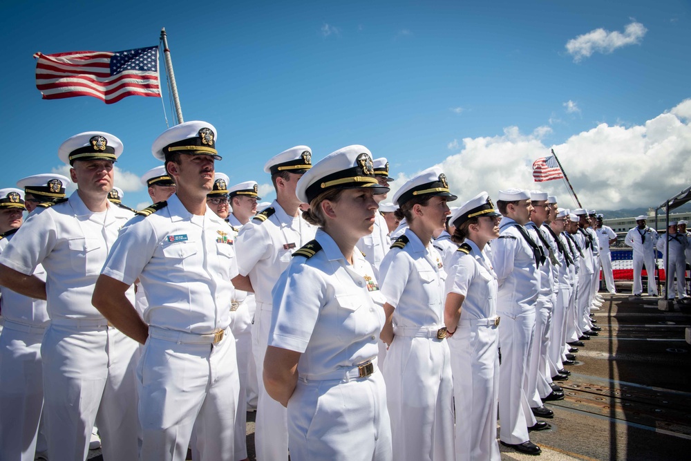 Sailors Aboard Arleigh Burke-Class Guided-Missile Destroyer USS Kidd (DDG 100) Host a Change of Command Ceremony