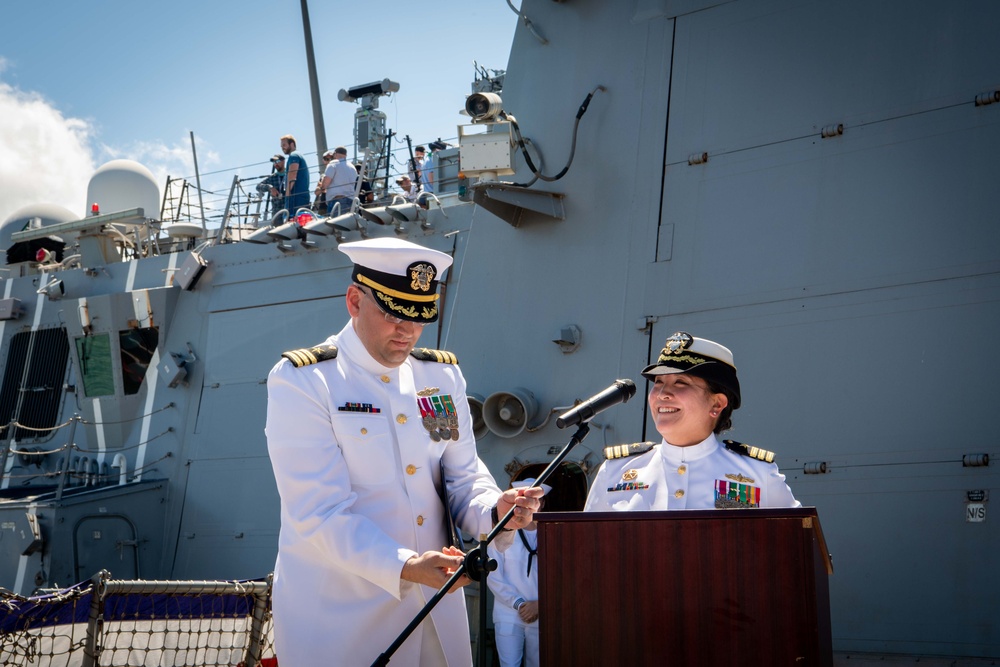 Arleigh Burke-Class Guided-Missile Destroyer USS Kidd (DDG 100) Hosts a Change of Command Ceremony During RIMPAC 2024