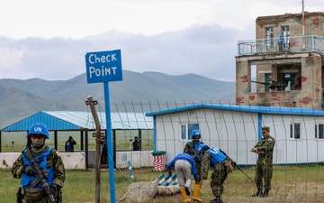 Japanese Defense Force soldiers conduct security at a U.N. designated site during multilateral peacekeeping exercise Khaan Quest 24