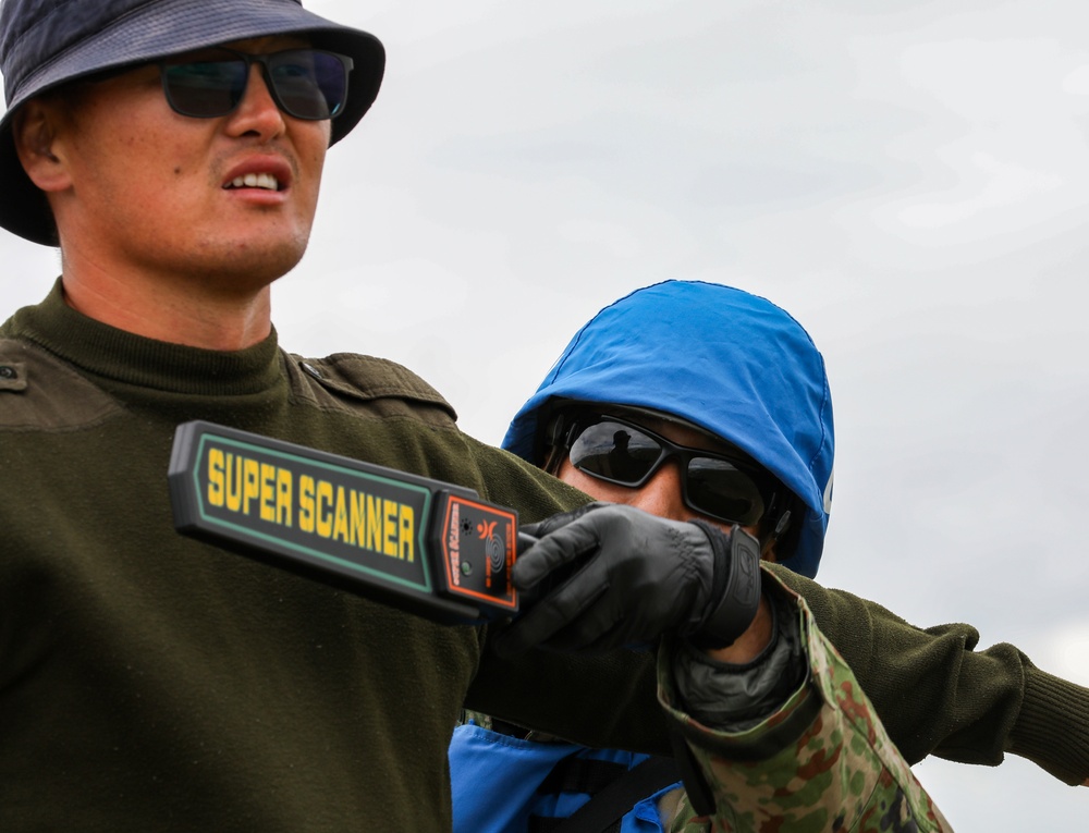 Japanese Defense Force soldiers conduct security at a U.N. designated site during multilateral peacekeeping exercise Khaan Quest 24