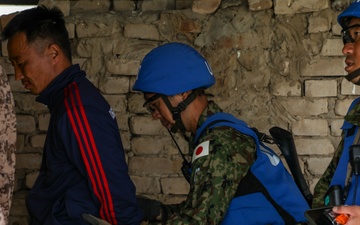 Japanese Defense Force soldiers conduct security at a U.N. designated site during multilateral peacekeeping exercise Khaan Quest 24