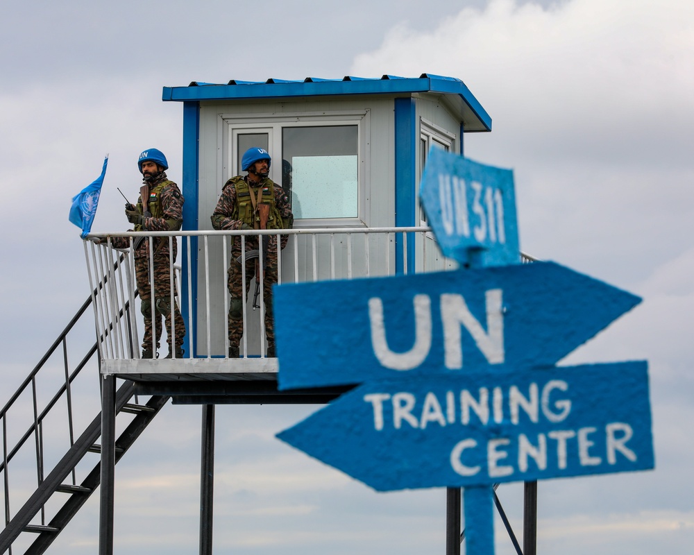 Indian soldiers conduct check point operations during multilateral peacekeeping exercise Khaan Quest 24