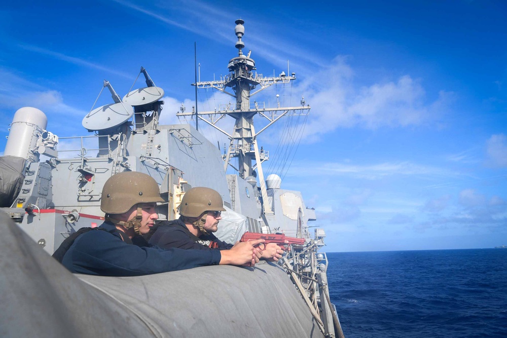 Sailors Aboard Arleigh Burke-Class Guided-Missile Destroyer USS Kidd (DDG 100) Participate in a Anti-Terrorism Drill