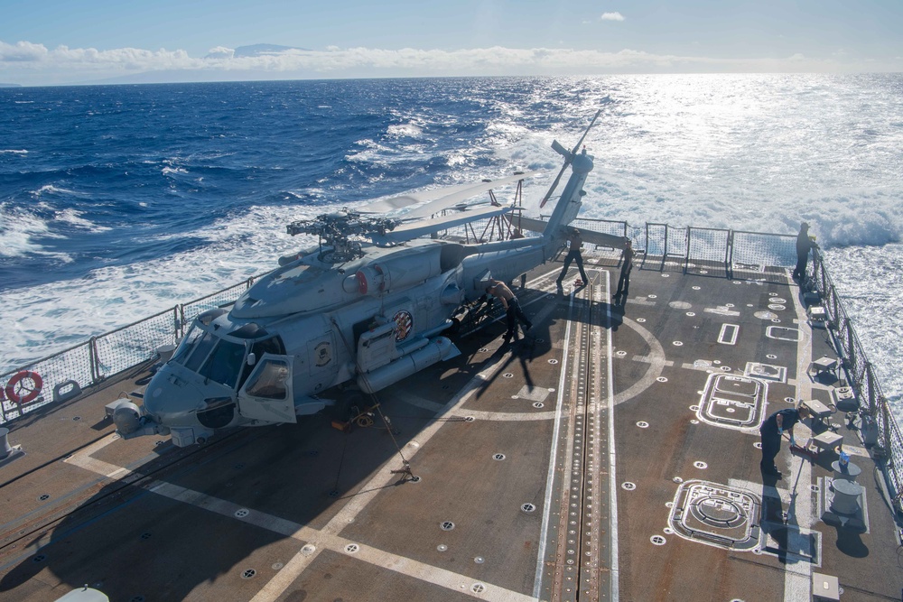 Sailors Aboard Arleigh Burke-Class Guided-Missile Destroyer USS Kidd (DDG 100) Perform Pre-Flight Checks During RIMPAC 2024