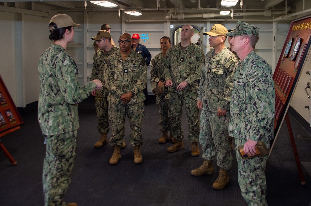 USS Ronald Reagan (CVN 76) hosts a tour for Reserve Commander 3rd Fleet Logistics Response Cell