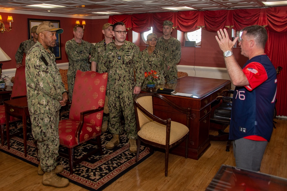 USS Ronald Reagan (CVN 76) hosts a tour for Reserve Commander 3rd Fleet Logistics Response Cell