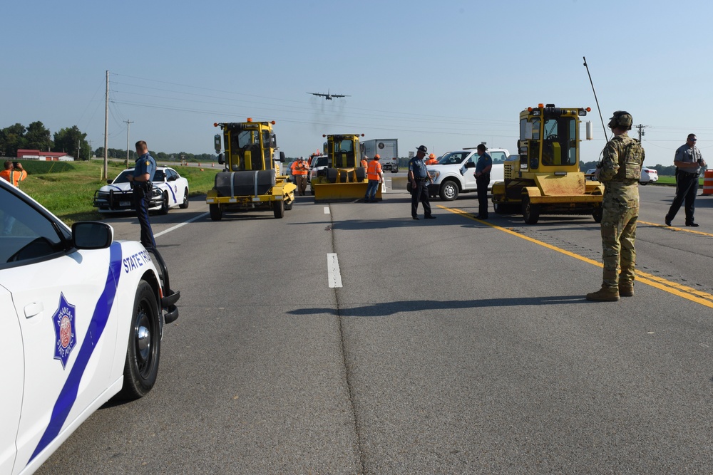 189th AW Lands C-130H On Highway