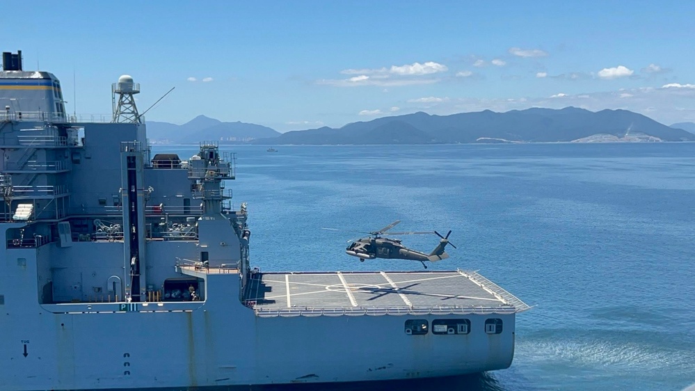 U.S. Army Assault Helicopters Conduct Deck Landings on USNS Sacagawea