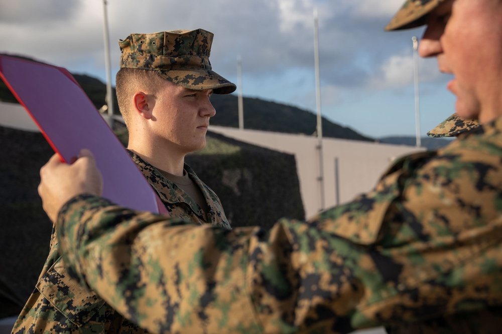 RD24 | 12th MLR promotes Lance Cpl. Clinard to Noncommissioned Officer Ranks on JGSDF Camp Ishigaki