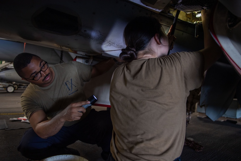 VFA-211 Aviation Machinist’s Mates Conduct Maintenance Aboard USS Theodore Roosevelt