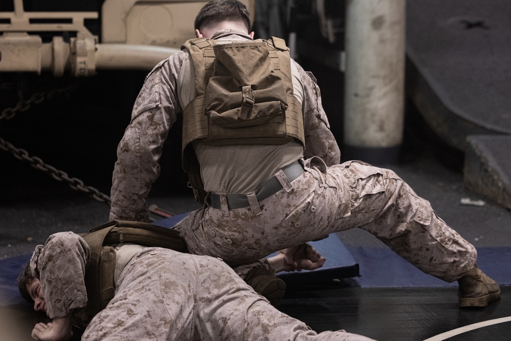 24th MEU (SOC) Marines Practice MCMAP on USS New York (LPD 21)