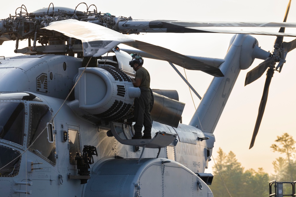 Marine Heavy Helicopter Squadron (HMH) 461 conducts maintenance during Exercise Northern Strike 2024