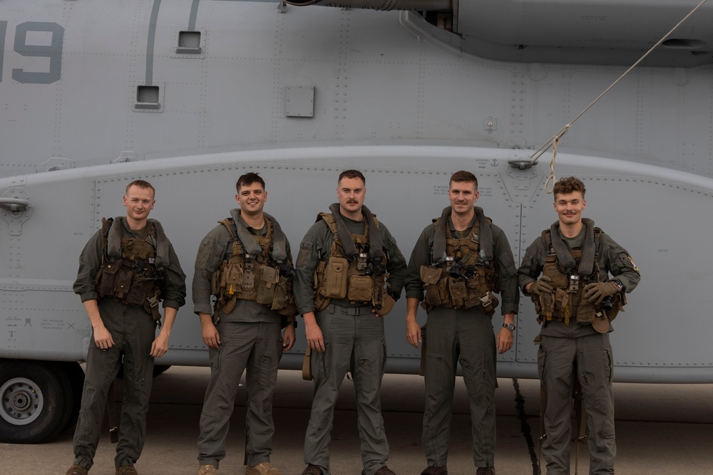 U.S. Marines with Marine Heavy Helicopter Squadron (HMH) 461 pose for a photo during Exercise Northern Strike 2024