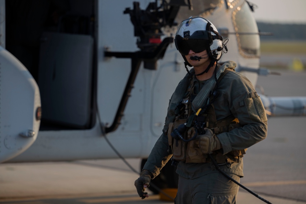 Marine Heavy Helicopter Squadron (HMH) 461 conducts preflight checks during Exercise Northern Strike 2024