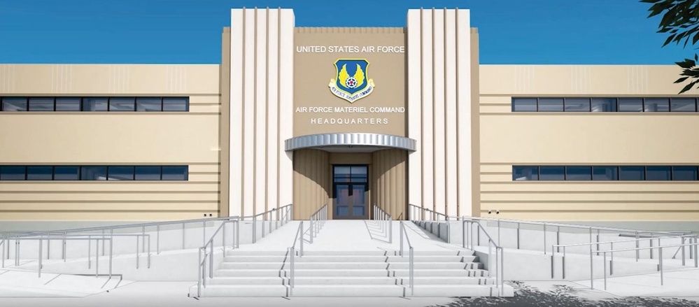 The east entrance of the Air Force Materiel Command headquarters building will receive a modern upgrade, featuring an accessible entryway, as part of the ongoing building renovation process.