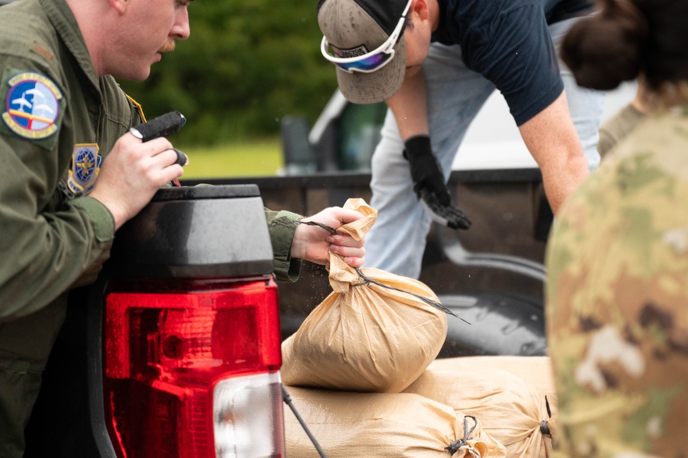 JB Charleston prepares sandbags in preparation for Hurricane Debby