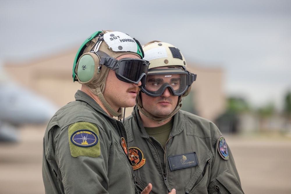 U.S. Marine Corps F/A-18 Hornets Fly Out of South Korea