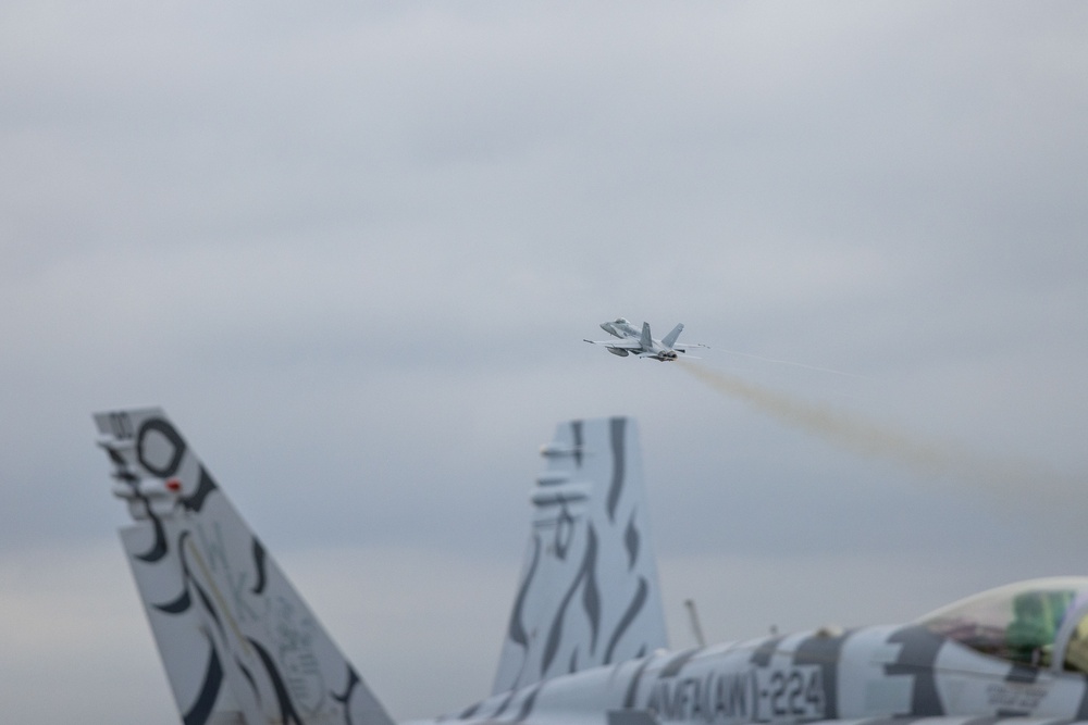 U.S. Marine Corps F/A-18 Hornets Fly Out of South Korea