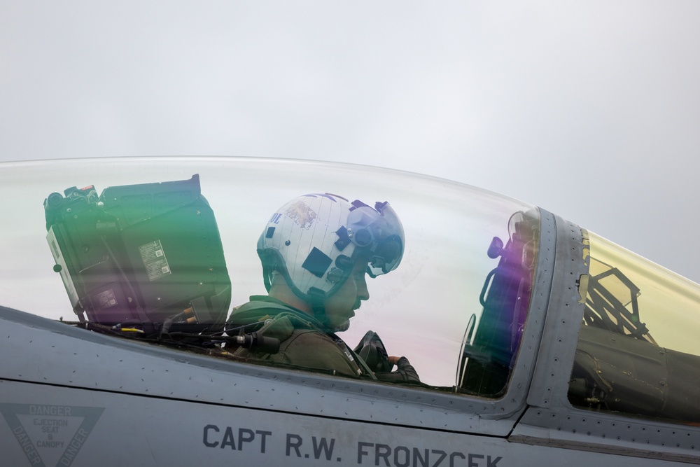 U.S. Marine Corps F/A-18 Hornets Fly Out of South Korea