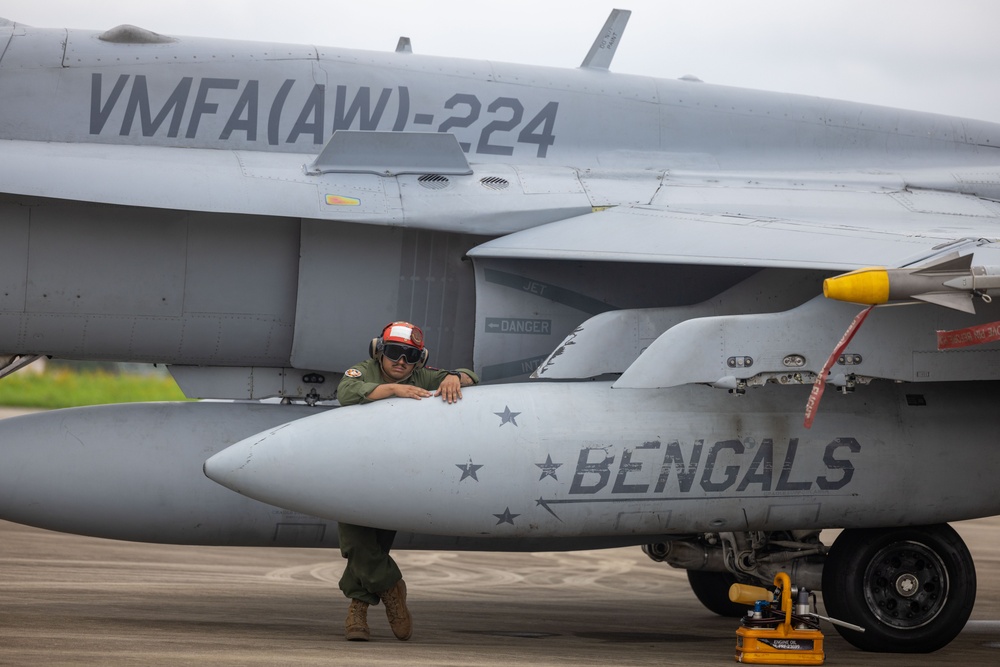 U.S. Marine Corps F/A-18 Hornets Fly Out of South Korea