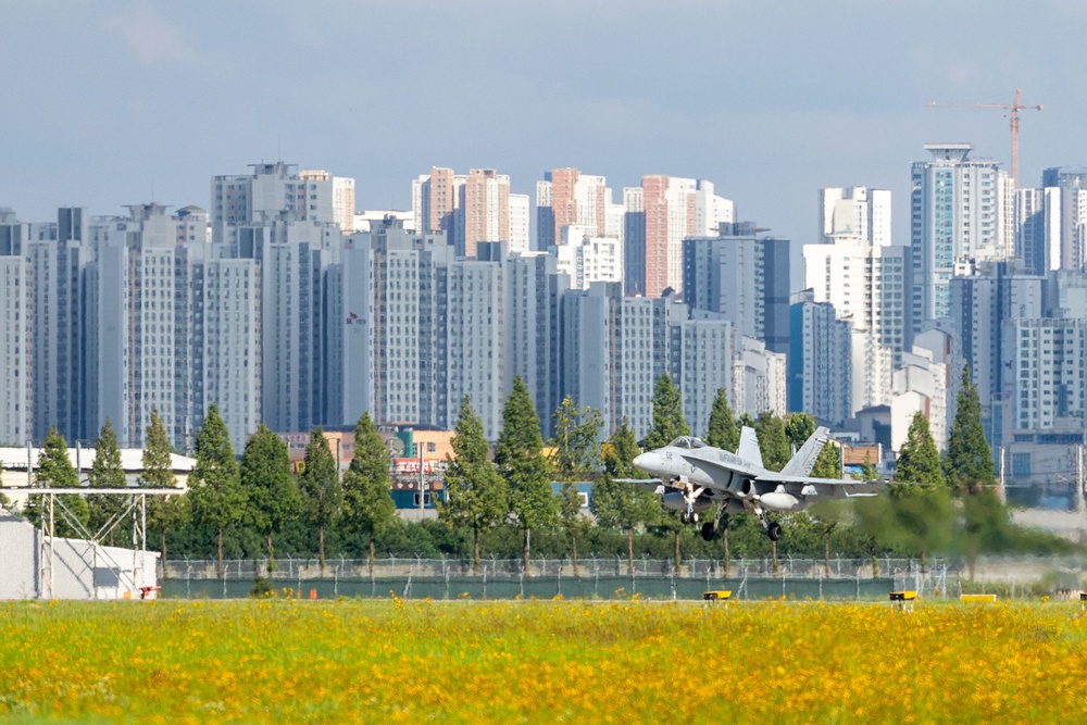 U.S. Marine Corps F/A-18 Hornets Fly Out of South Korea