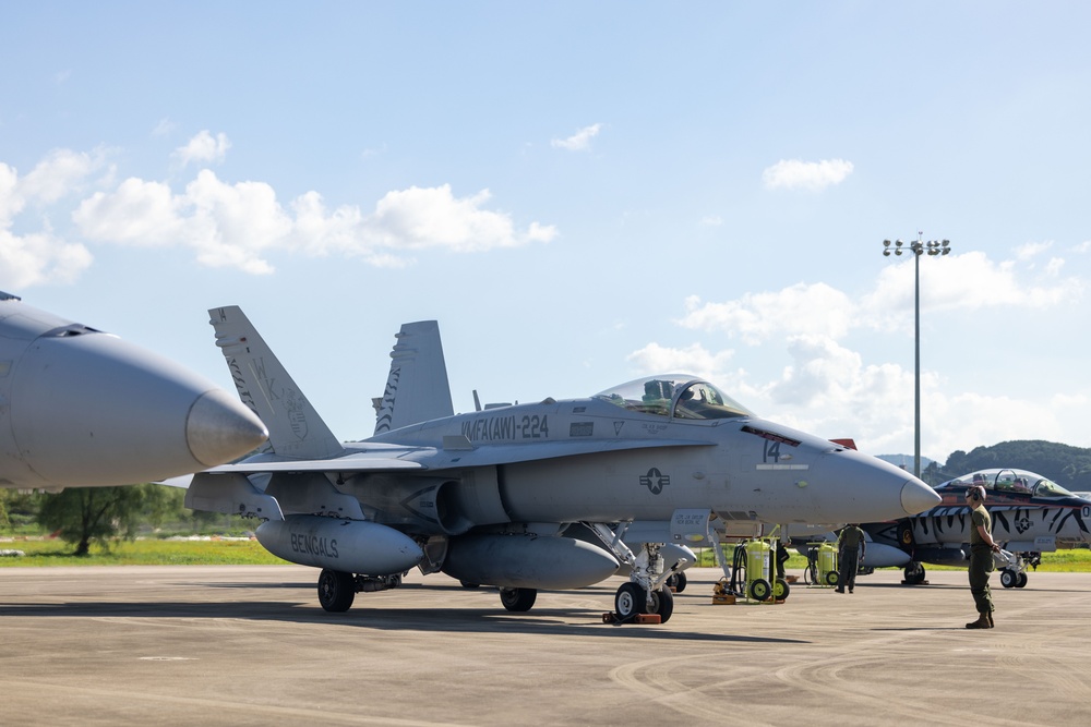 U.S. Marine Corps F/A-18 Hornets Fly Out of South Korea