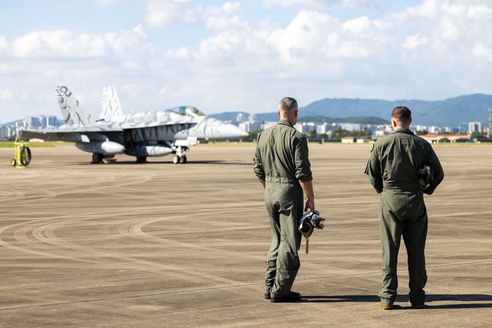 U.S. Marine Corps F/A-18 Hornets Fly Out of South Korea