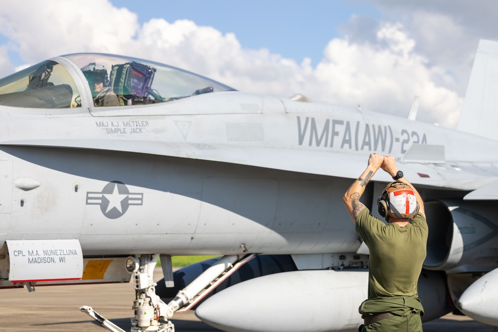 U.S. Marine Corps F/A-18 Hornets Fly Out of South Korea