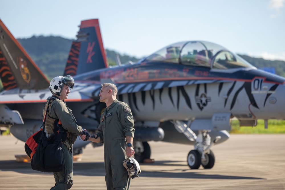 U.S. Marine Corps F/A-18 Hornets Fly Out of South Korea