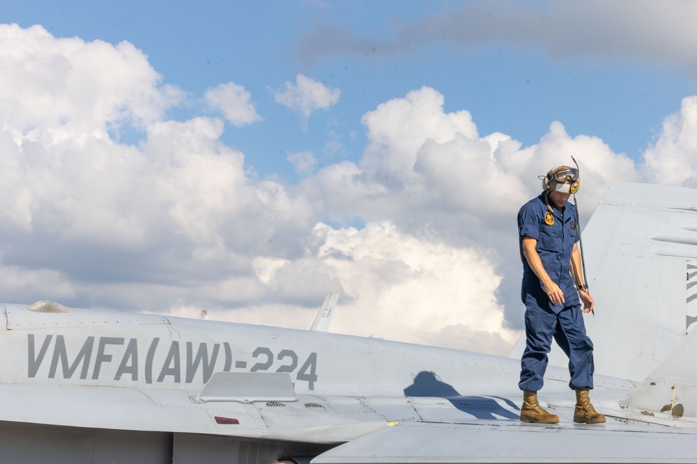 U.S. Marine Corps F/A-18 Hornets Fly Out of South Korea