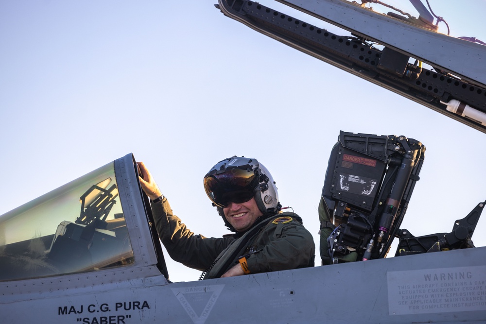 U.S. Marine Corps F/A-18 Hornets Fly Out of South Korea