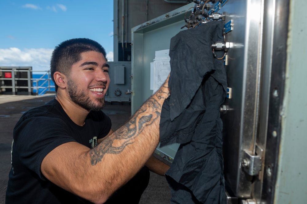 Sailor Aboard USS Carl Vinson (CVN 70) Performs Maintenance on a Test Cell