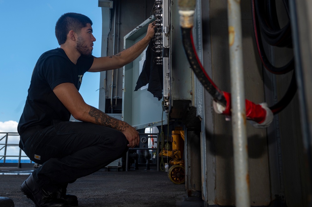 Sailor Aboard USS Carl Vinson (CVN 70) Performs Maintenance on a Test Cell