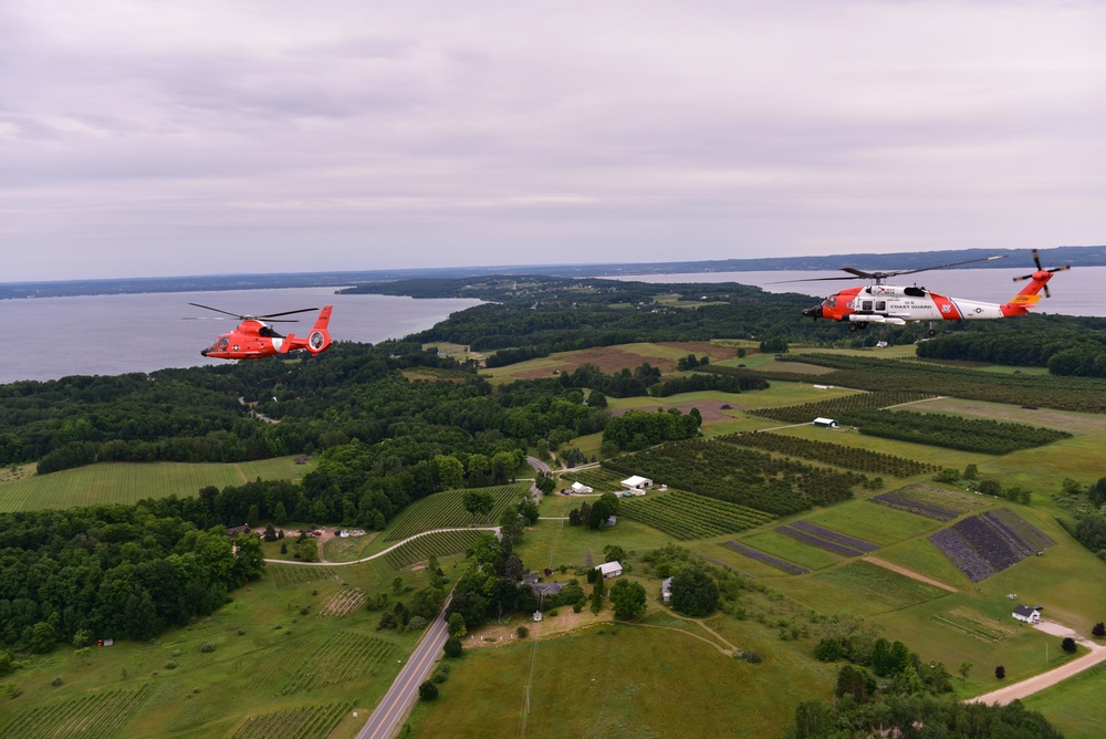 Air Station Detroit and Air Station Traverse City in formation flight