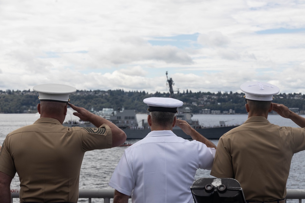 U.S. Marine leaders attend parade of ships during Seattle Seafair Fleet Week