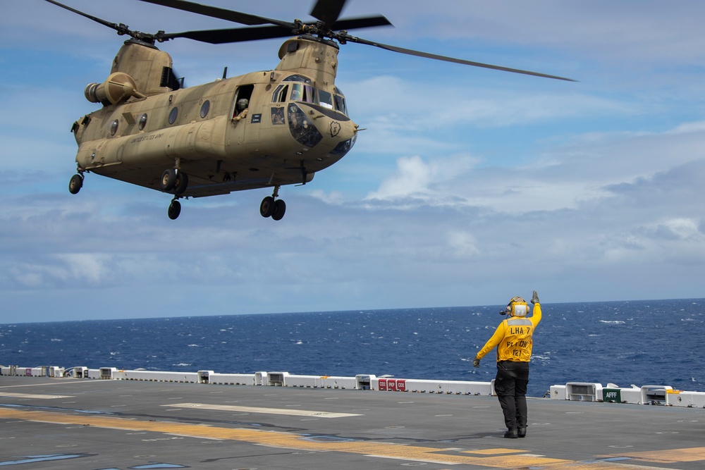 CH-47 Lands on USS Tripoli Flight Deck