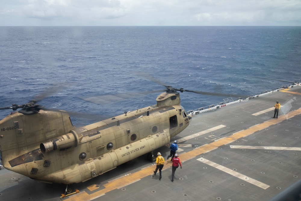 U.S. Army Chinook helicopter operations aboard USS Tripoli