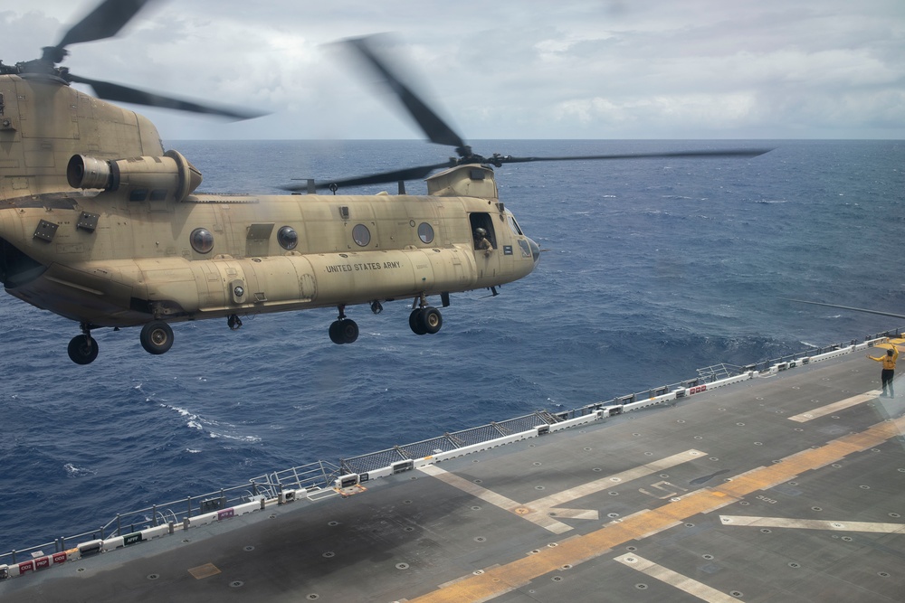 U.S. Army Chinook helicopter operations aboard USS Tripoli