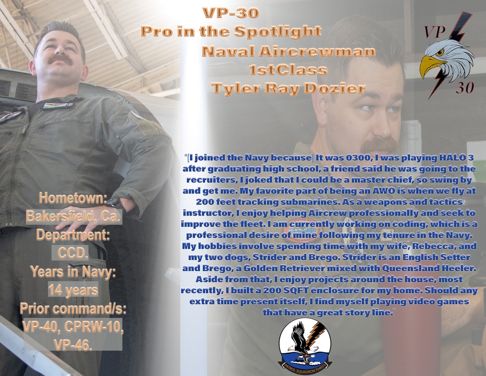 VP-30 Sailor in the Spotlight - AWO1 Class Tyler Ray Dozier