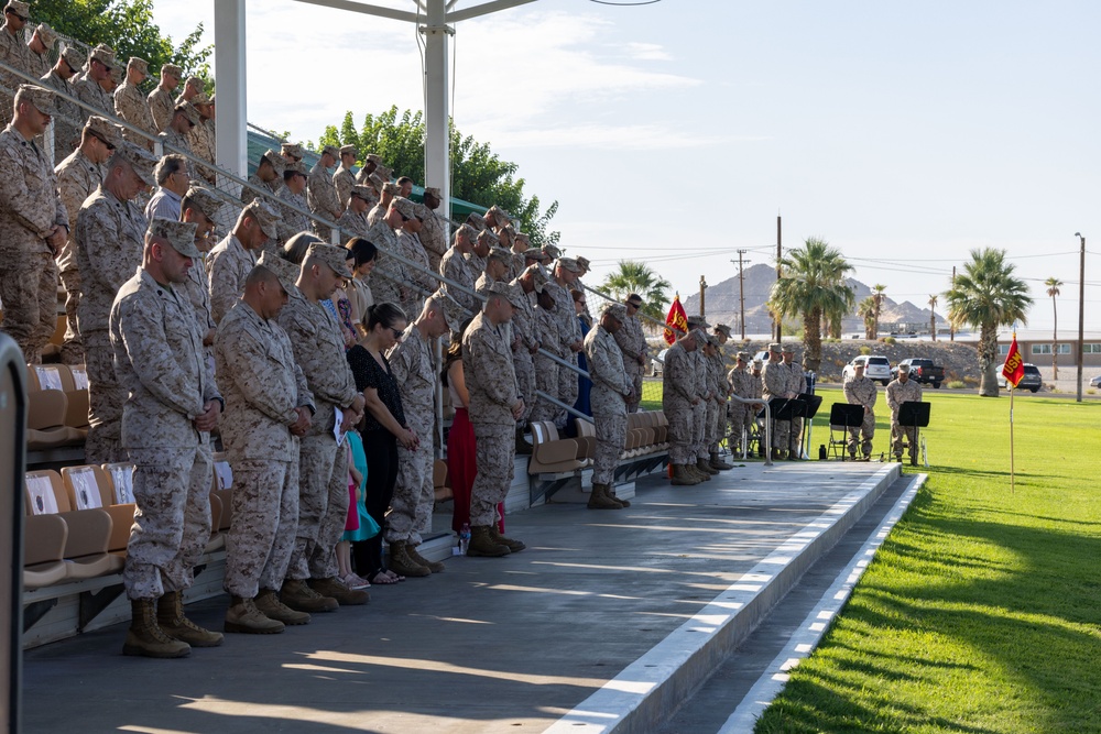 Delgadillo is relieved by Miranda as the 2/7 Sergeant Major during a relief and appointment ceremony