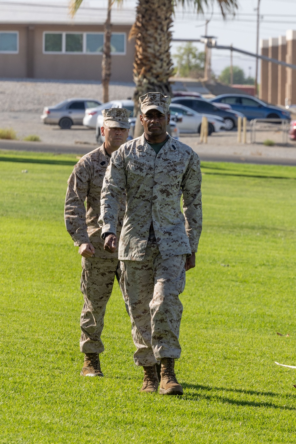 Delgadillo is relieved by Miranda as the 2/7 Sergeant Major during a relief and appointment ceremony