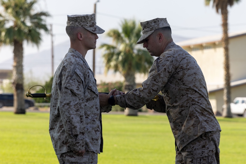 Delgadillo is relieved by Miranda as the 2/7 Sergeant Major during a relief and appointment ceremony