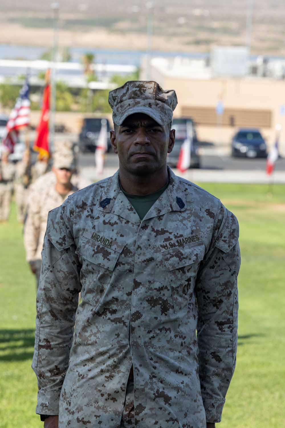 Delgadillo is relieved by Miranda as the 2/7 Sergeant Major during a relief and appointment ceremony