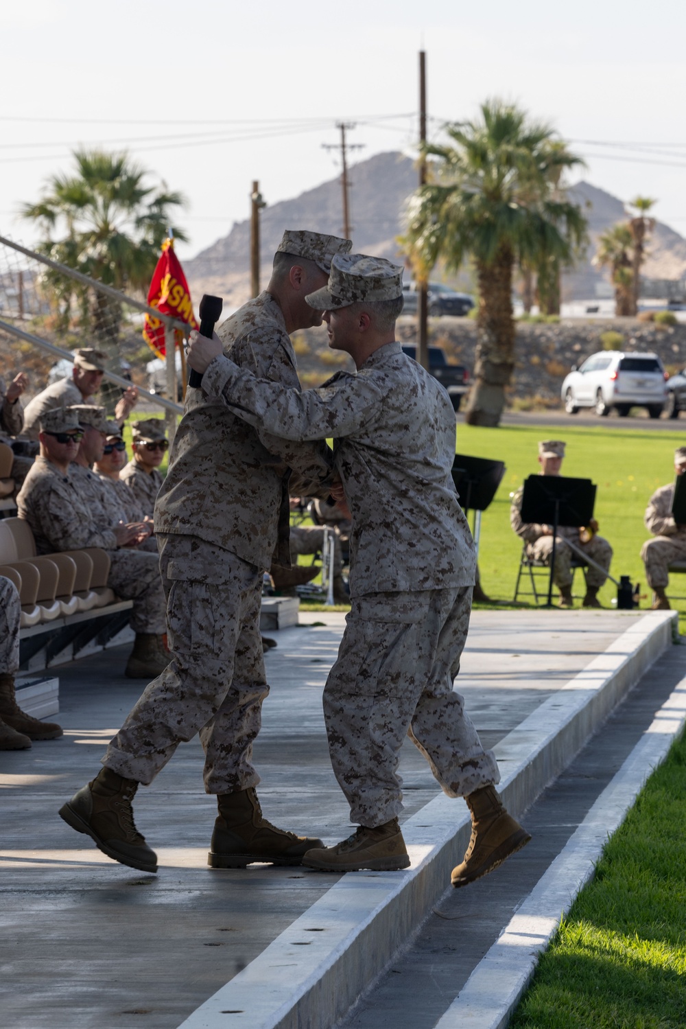 Delgadillo is relieved by Miranda as the 2/7 Sergeant Major during a relief and appointment ceremony