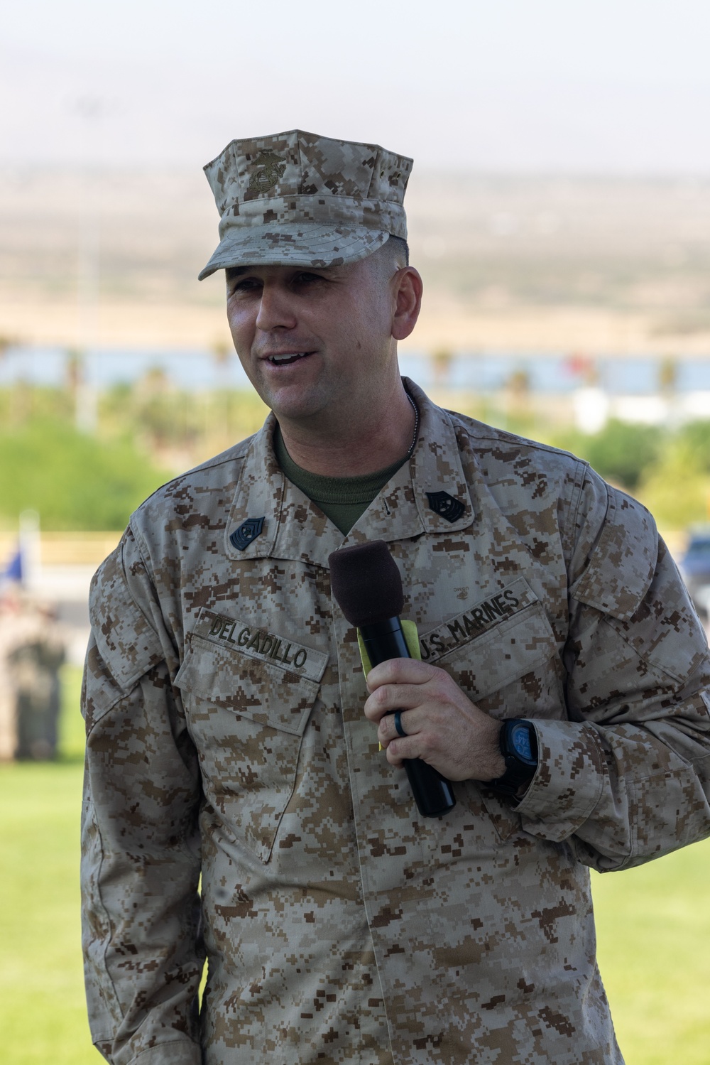 Delgadillo is relieved by Miranda as the 2/7 Sergeant Major during a relief and appointment ceremony