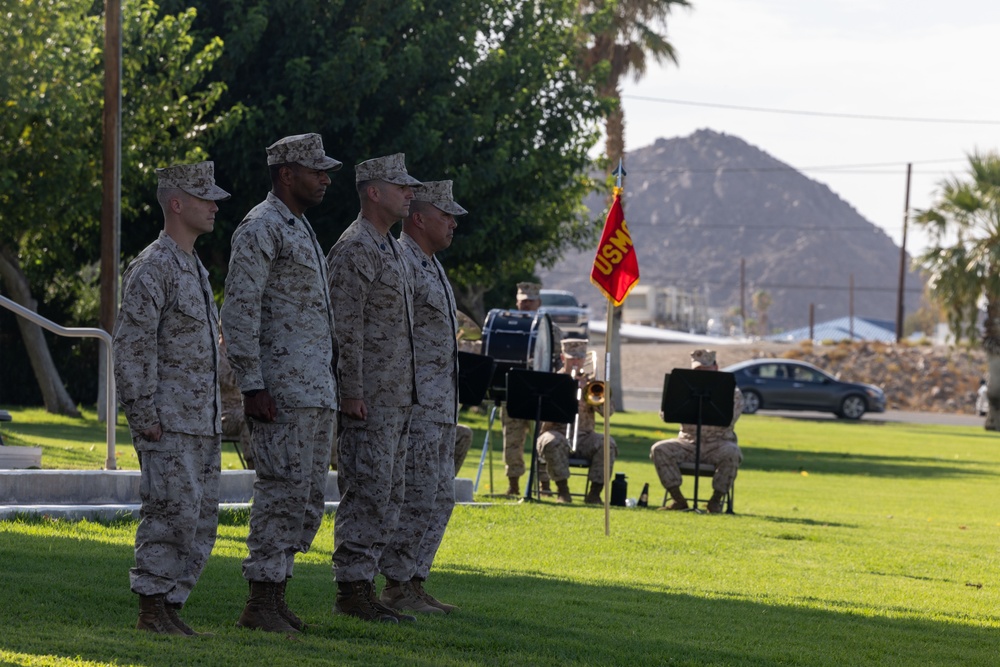 Delgadillo is relieved by Miranda as the 2/7 Sergeant Major during a relief and appointment ceremony